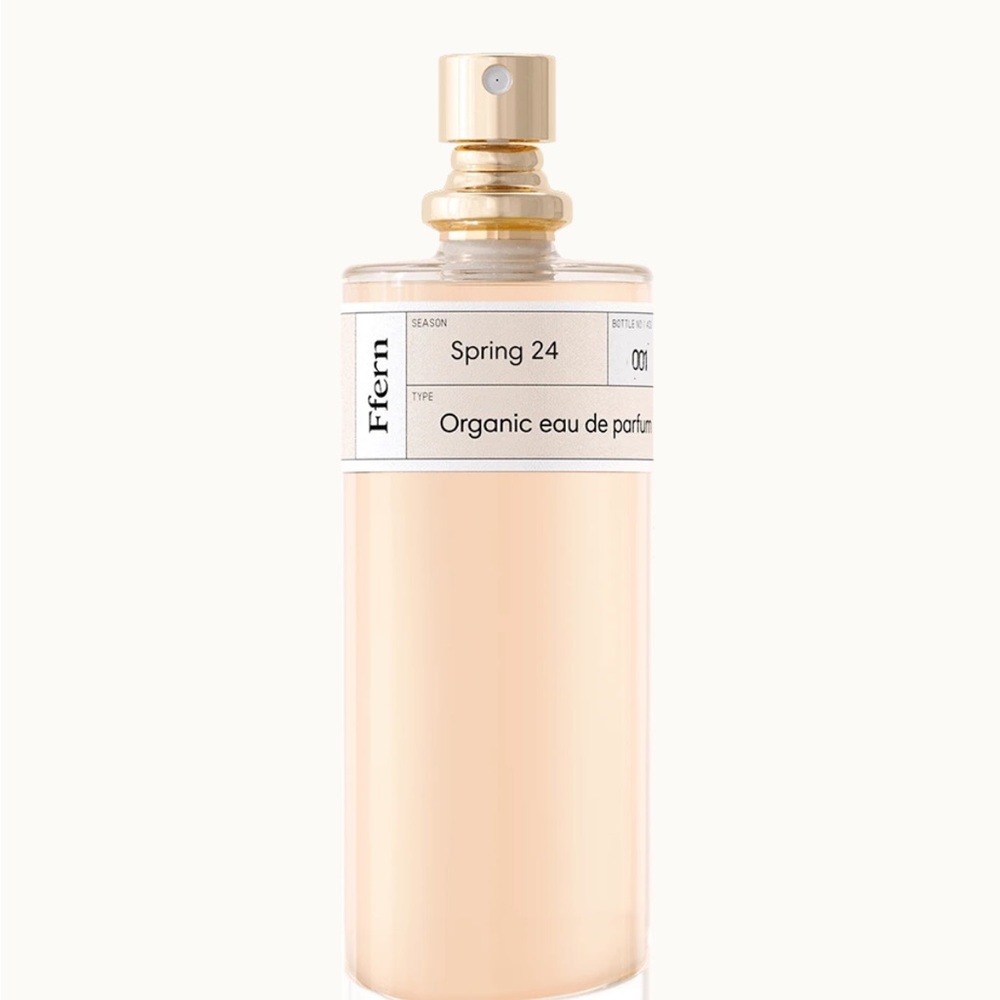 Ffern Spring 24. Organic eau de parfum twice aged and bottled in England.